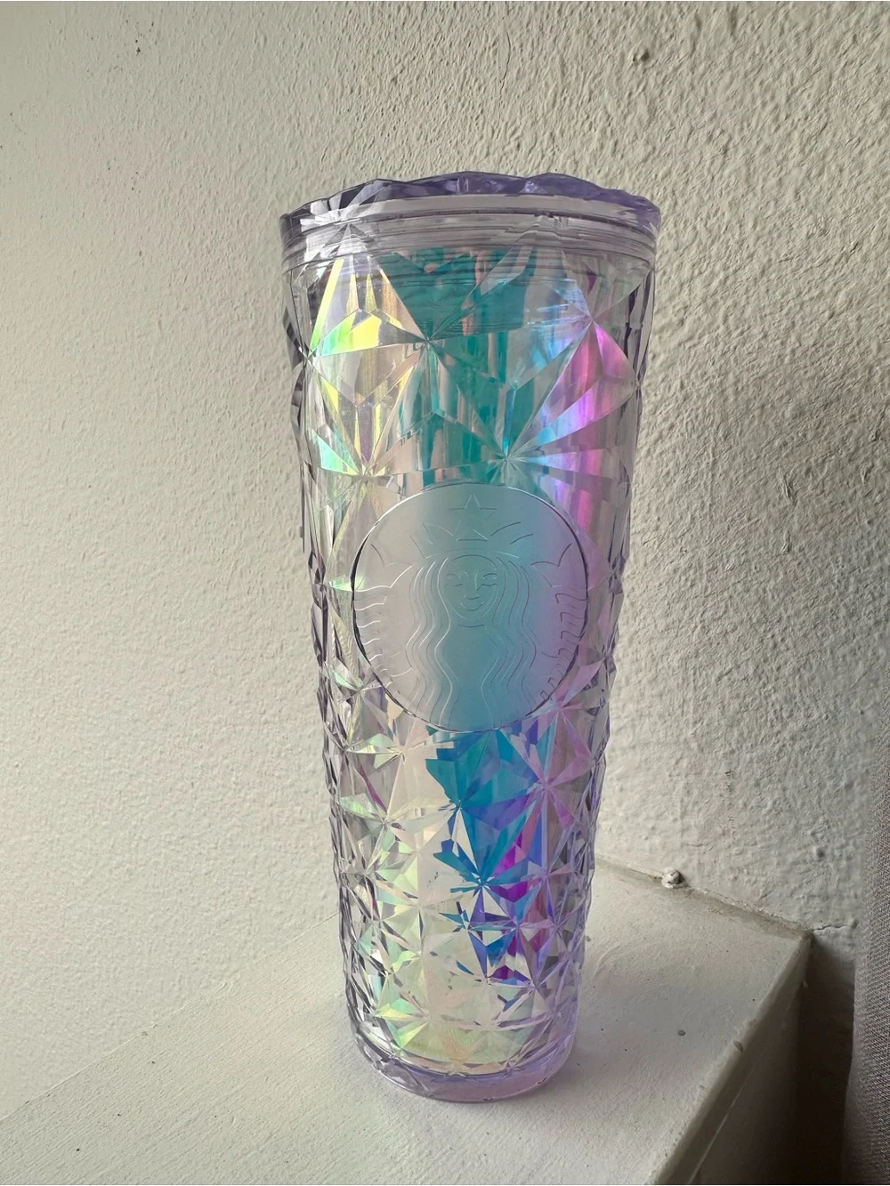 Starbucks Iridescent Purple Diamond-Textured Tumbler with Holographic Sheen